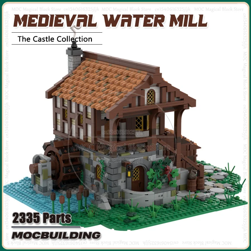 Medieval Water Mill MOC Building Blocks Castle Street View Model Architecture Technology Bricks Collection Display Toy Xmas Gift