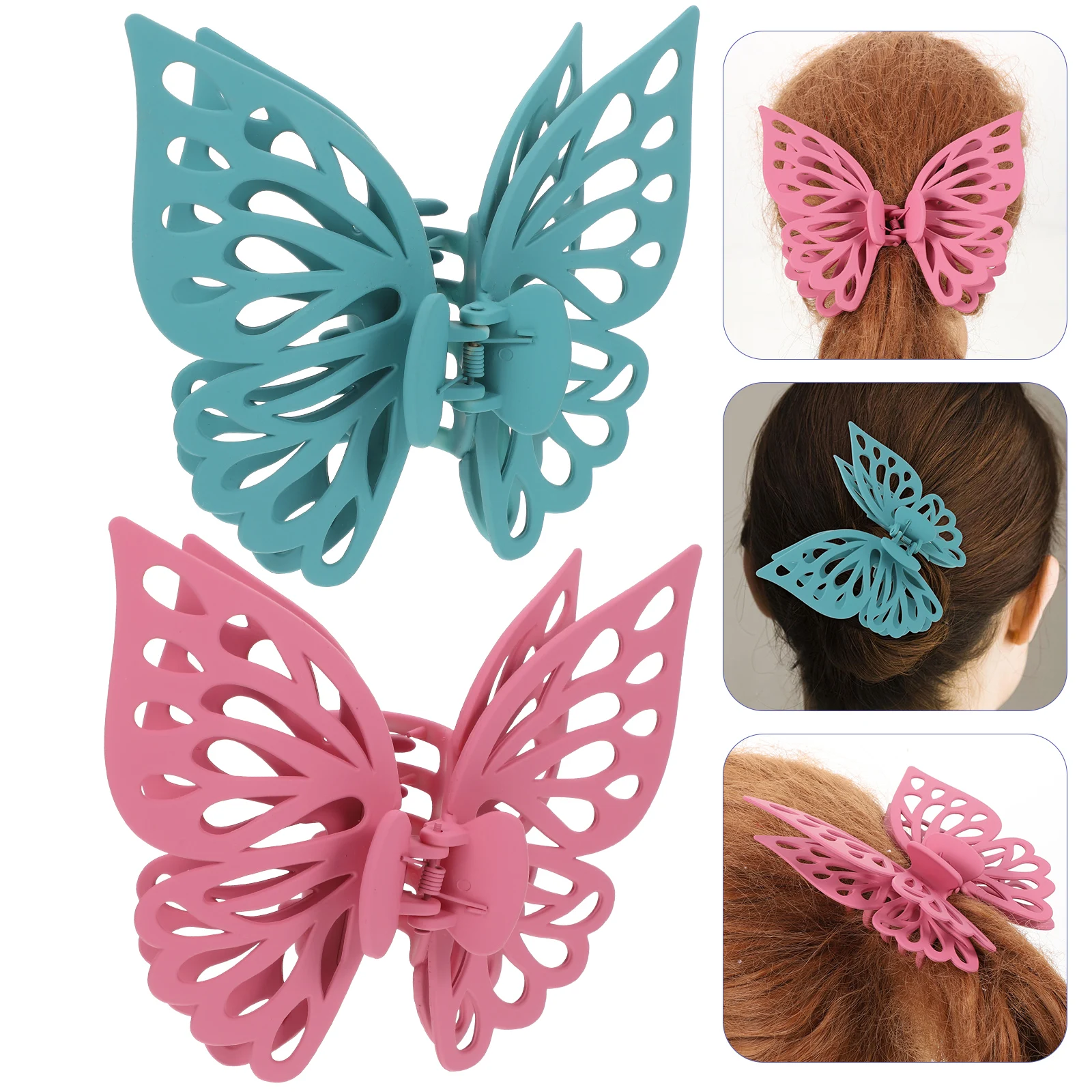 قطعتان من مشابك الشعر على شكل فراشات نابضة بالحياة، مشابك شعر عصرية للارتداء اليومي #4