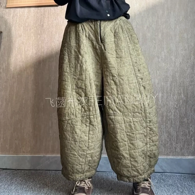 

Новое поступление 2025 года, зимние женские винтажные брюки хорошего качества до щиколотки, повседневные свободные хлопковые и льняные шаровары с эластичной резинкой на талии F189