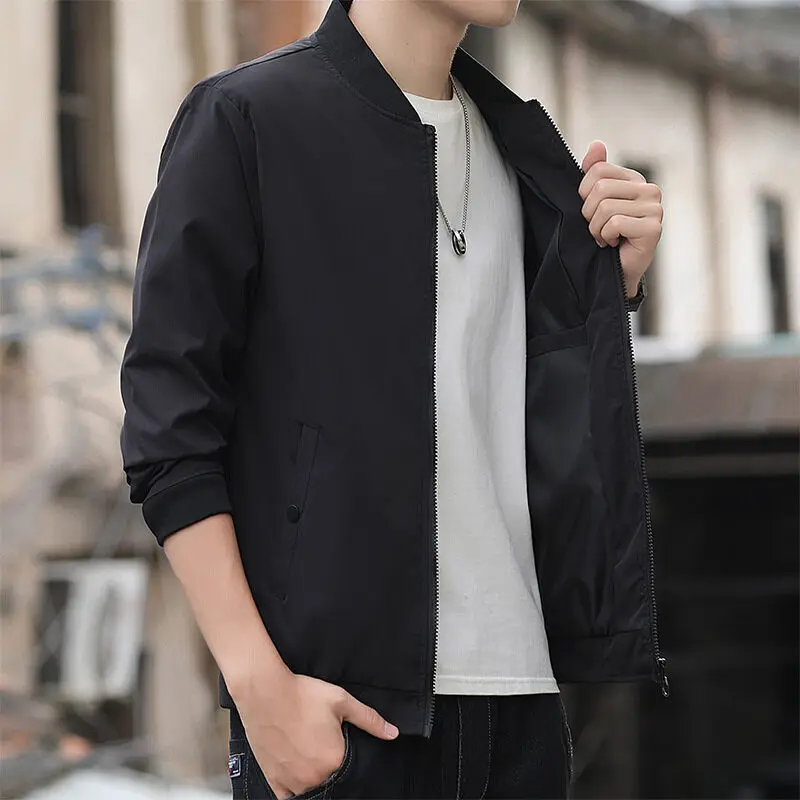 

Men Spring Autumn New Fashion Lapel Solid Loose Zipper Thin Jacket For Male Clothes Coat