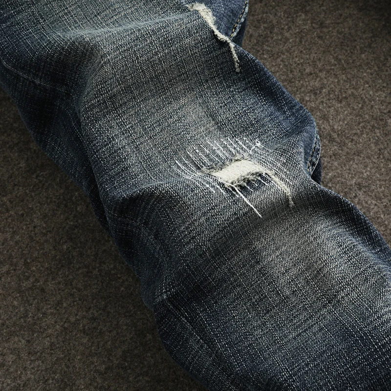 Street Fashion Men Jeans High Quality Retro Black Blue Stretch Slim Fit Ripped Jeans Men Vintage Designer Denim Pants Hombre