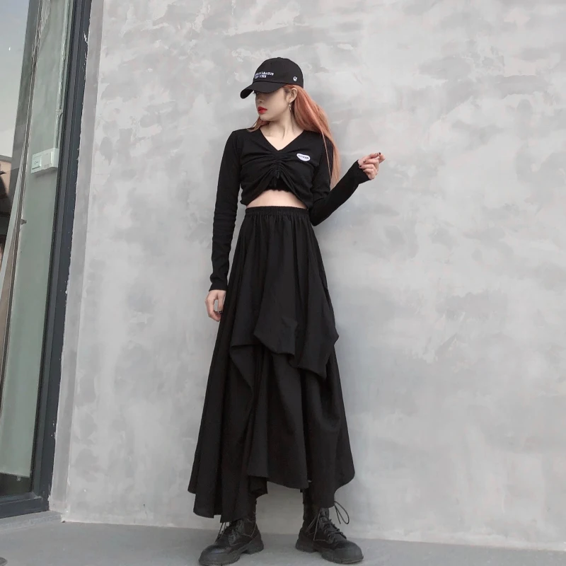 UMI MAO Summer Korean Version Ins Dark Line Hate Harajuku Style Retro High Waist Stereo Irregular Skirt Long Skirt Female Tide