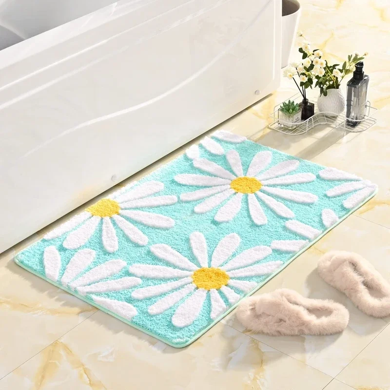 Cute Non Rugs Daisy Green Rug Inyahome Slip And Decor Carpet Bathroom Yellow Flower Mat Bath Microfiber White Bathmats Floor