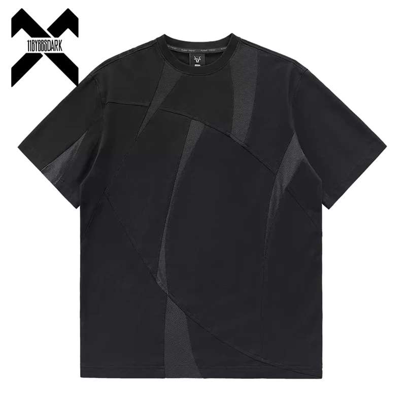 2024 Summer Tactical T-Shirt Mens Techwear Irregular Patchwork Short Sleeved T-shirt Functional Streetwear Tshirt Black Tees Top