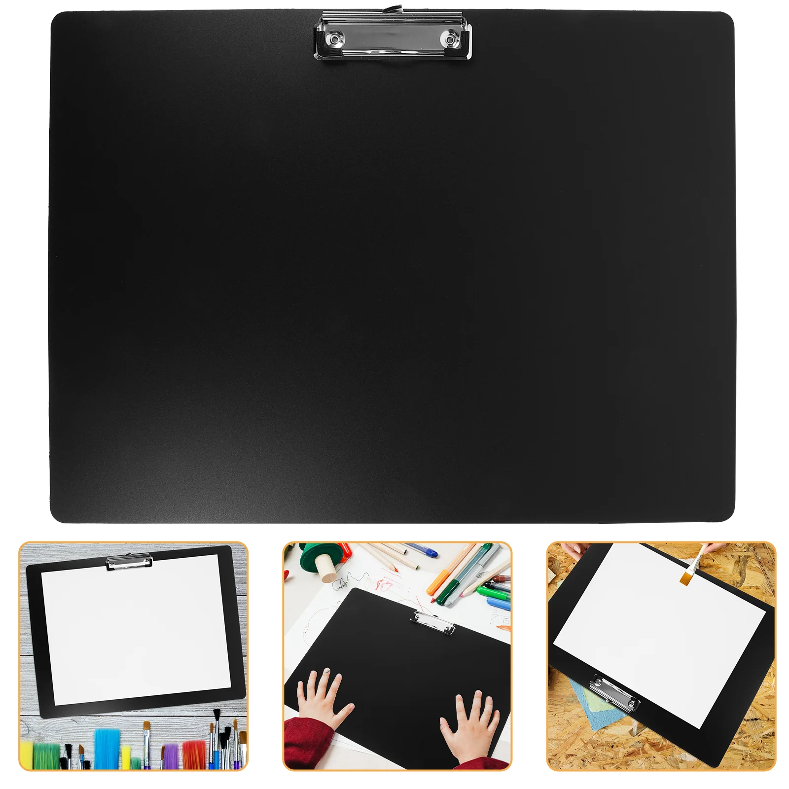 A3 Horizontal Clipboard Drawing Paper Clip Pad Thick Plastic Writing Pad Office File Folder Clip (Black)