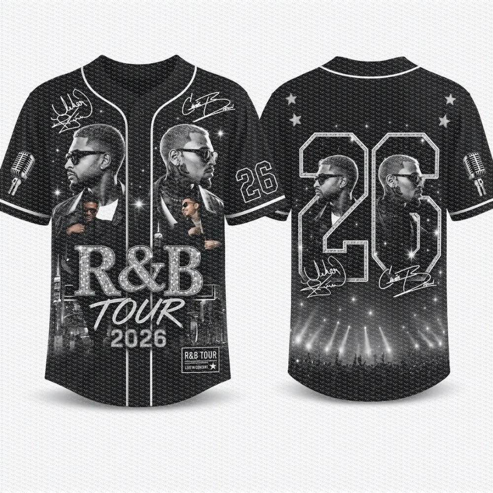 R&B Tour Umbilical Football Shirt, Usher_Chris_Brown Style T-shirt, Concert Costume, R&B Fan Gift,Trendy Baseball Uniform view 4