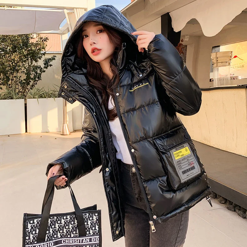 Bright Slim Down Cotton-padded Jacket Women Short 2023 New Autumn Winter Short Cotton-padded Clothe Women Loose Solid Color Coat