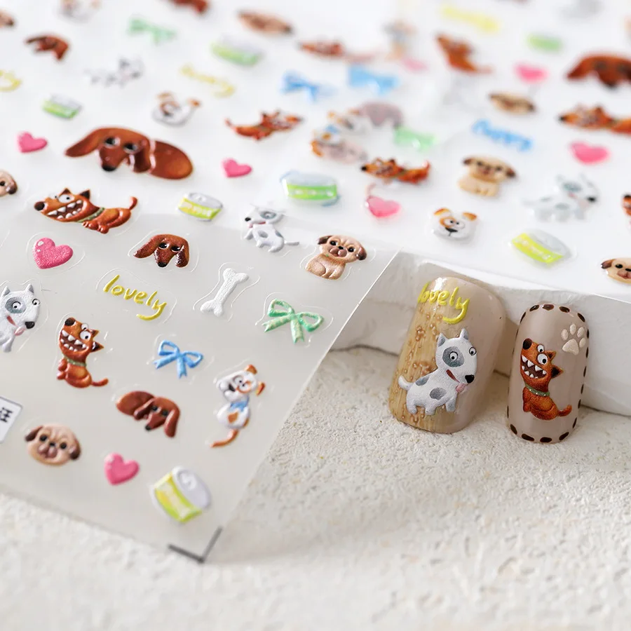 Autocollants 5D japonais pour ongles, 1 pièce, décalcomanies de décoration, motifs animaux Kawaii, curseur auto-adhésif, accessoires de bricolage