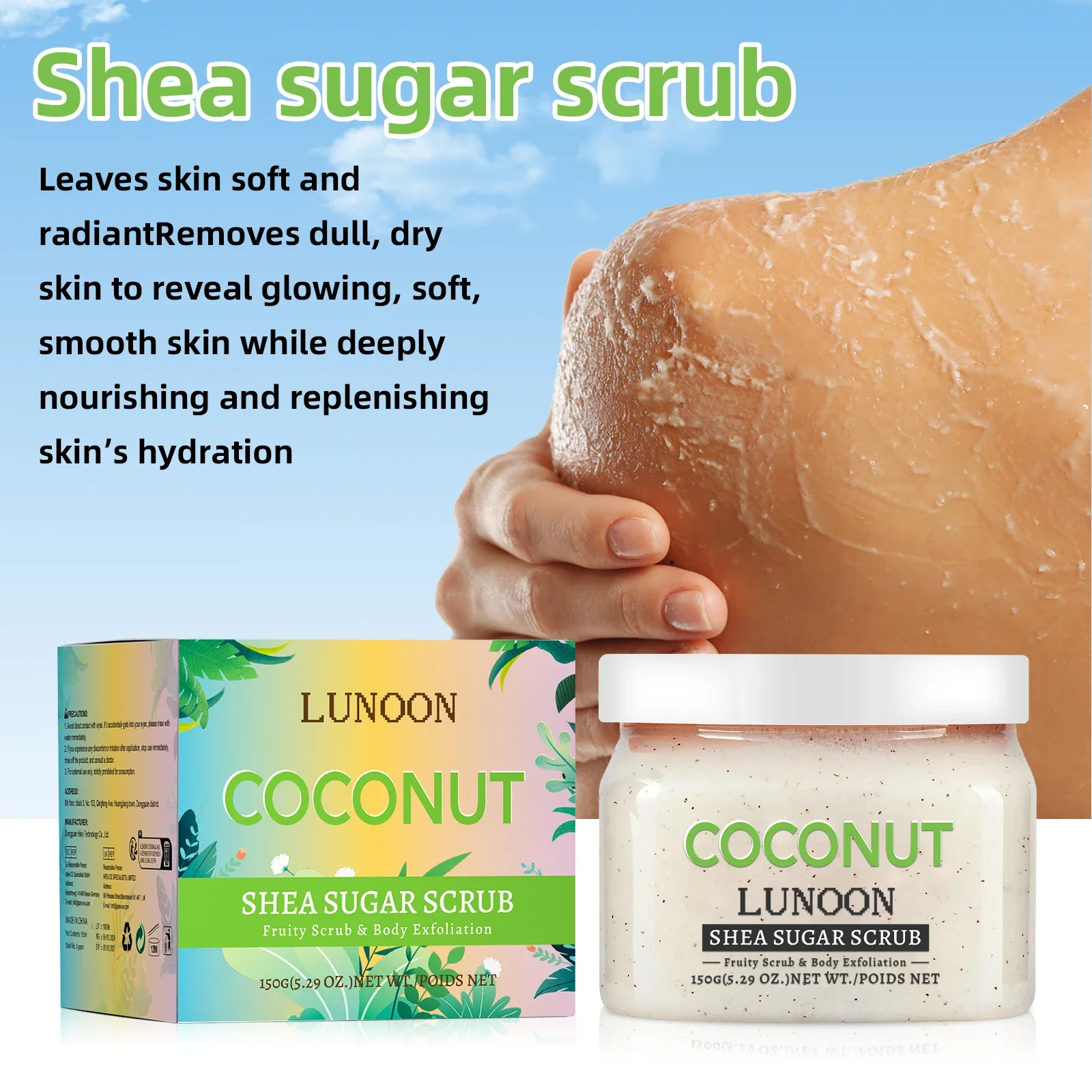 

LUNOON Coconut Shea Sugar Scrub 150g - Natural Exfoliating Body Scrub for Soft, Glowing Skin | Fruity Coconut & Shea Butter