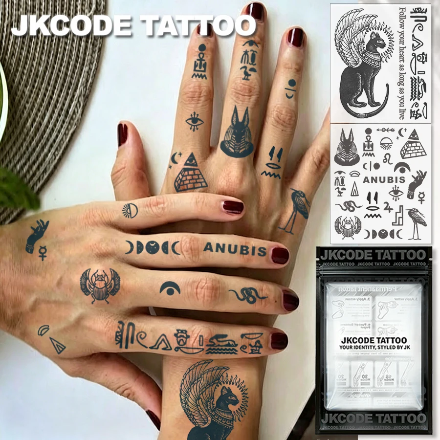 2-Piece Semi-Permanent Tattoo Set |   Anubis, Sacred Cat Tattoo Stickers for Best Friends, Ancient Egyptian Mythology Finger Tattoos |   Waterproof Tattoos for Women, Realistic Fake Tattoos, Non-Reflective, Lasts 7-14 Days, Magic Tattoos, Lasts 1-2 Weeks, Perfect.