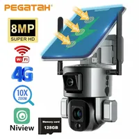 PEGATAH 8MP 4G Wifi Outdoor Solar IP Camera 4K Wireless Dual Lens Solar Panel Human Detect P2P Security Surveillance PTZ Cameras