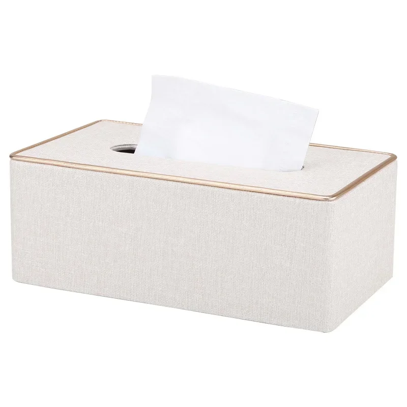 Marble Golden Rim Tissue Box Desktop Washroom Towel Paper Holder Office Desk Tissue Protected Case Metal Color Edge Napkin Box