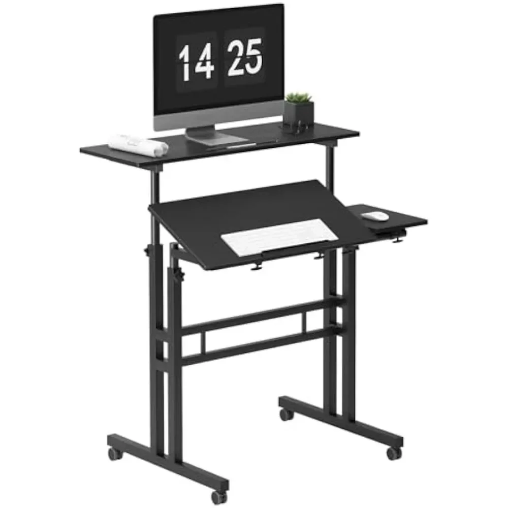 

2 Platforms Mobile Laptop Desk Adjustable Side Table Computer Stand for Bed Sofa,