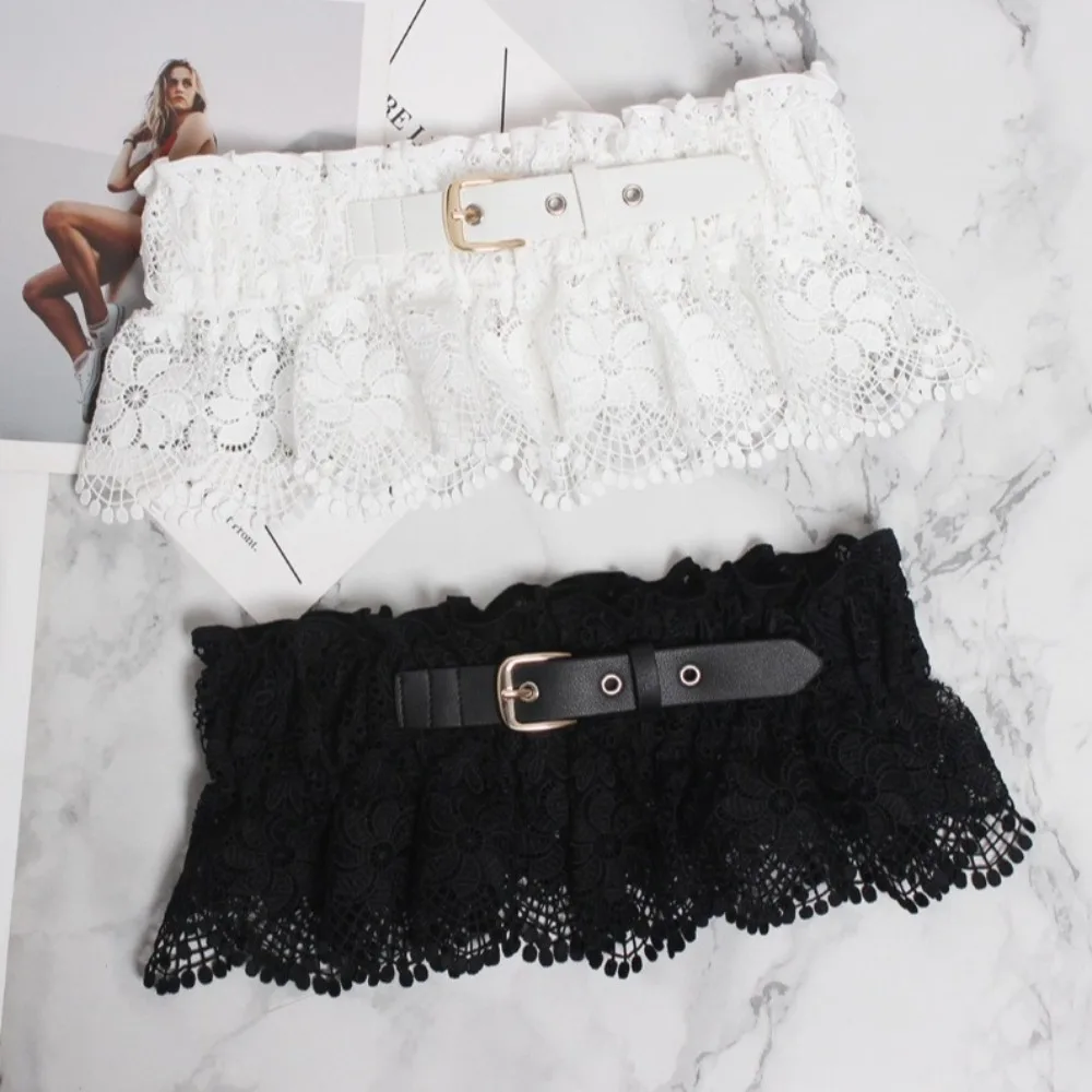 Fascia da smoking vintage in pizzo tinta unita con fibbia ad ardiglione regolabile Cintura elastica con corsetto in vita con sigillo in vita Cintura larga per ragazza