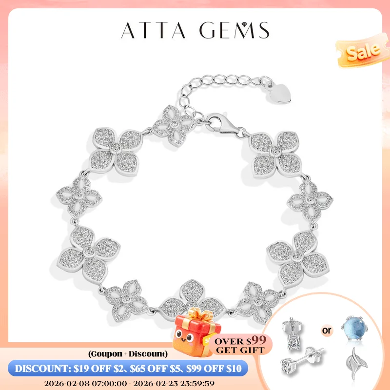 

ATTAGEMS Plants Eternity Moissanite Bracelet for Women 925 Sterling Silver Adjustable Classical Tennis Chain Trendy Fine Jewelry