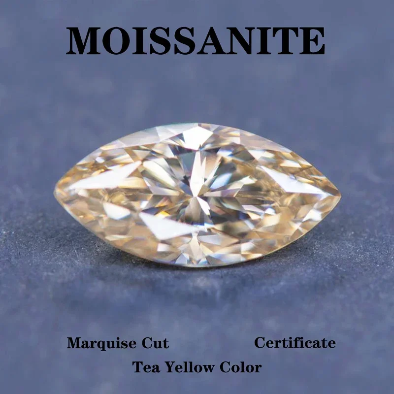 

Moissanite Stone Marquise Shape Tea Yellow Natural Color Charms DIY Ring Necklace Earrings Main Materials with Certificate