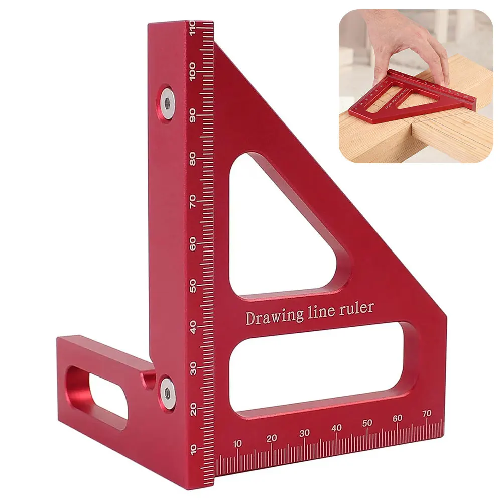 3D Aluminum Alloy Woodworking Ruler, 45°/90° Precision Miter Angle Measuring Square for Carpentry, DIY and Construction Projects
