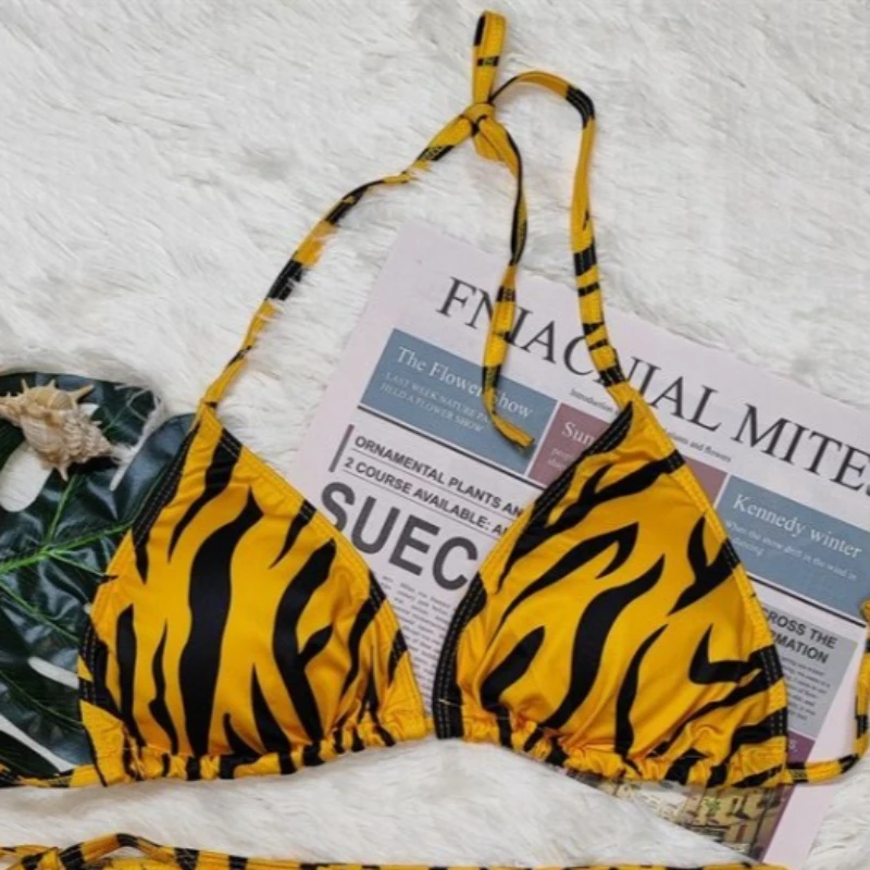 American Retro Black Yellow Zebra Print Print Bikini Set Women Sexy Hot Girl Beach Style Swimsuit Y2k Fashion Vacation Swimwear - Image 4