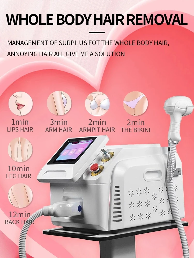 

3000W 808nm Professional Diode Laser Hair Removal Machine 3 Wavelength 755 808 1064 Ice Platinum Permanent Depilation Skin