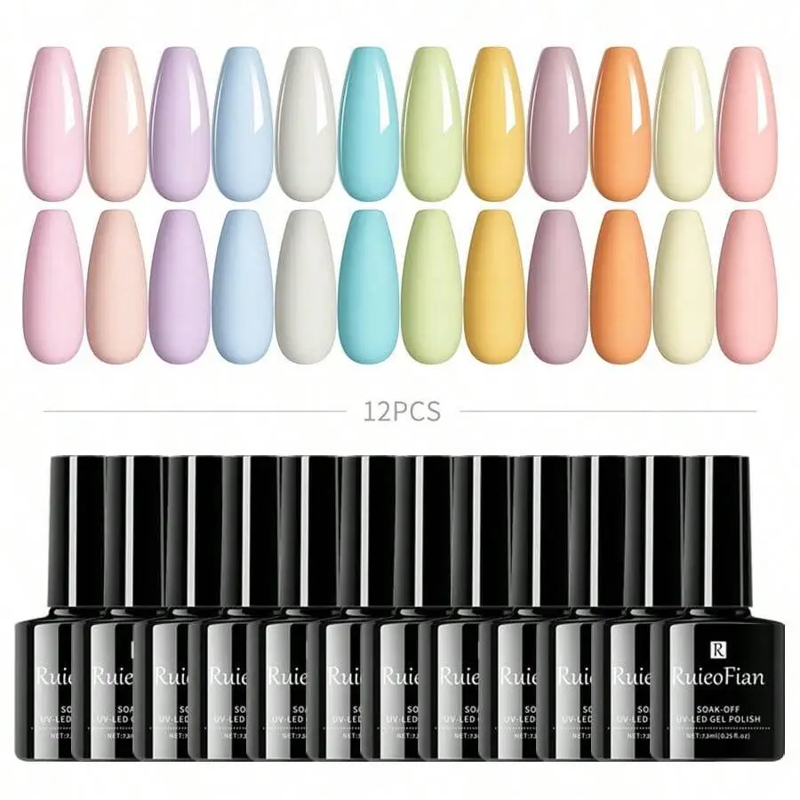12個マカロンジェルマニキュア春夏キャンディーセットピンクブルーマニキュア半永久的なネイルアートジェルニスを浸す