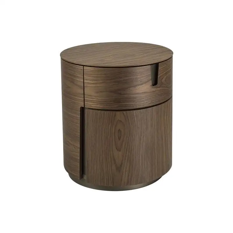 

Italian high-end solid wood bedside table, minimalist walnut marble light luxury round bedroom