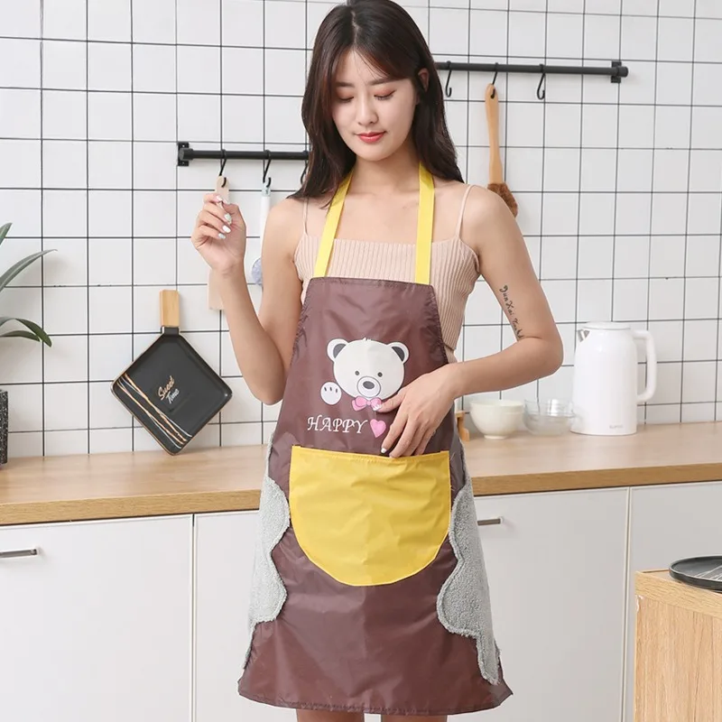 1PC Little Bear Hand Wiping Apron for Women's Home Kitchen Waterproof, Oil Proof Cooking Waist Advertisement LOGO Japanese