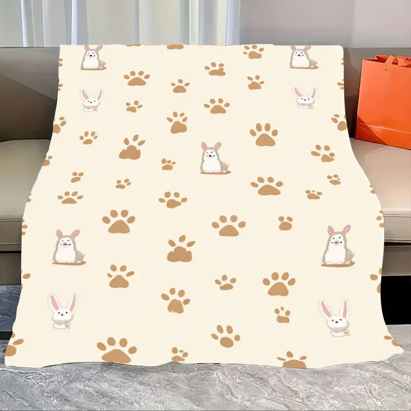1 قطعة بطانية الفانيلا لطيف الأرنب وبطانية طباعة باو لديكور المنزل المريح