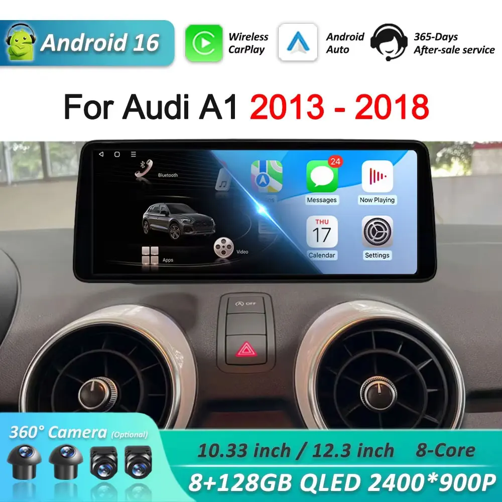 12.3 '' for Audi A1 2013 - 2018 Car Radio Video Player Android 15 Carplay Navigation GPS WiFi 4G Ultrathin HD Touch Screen