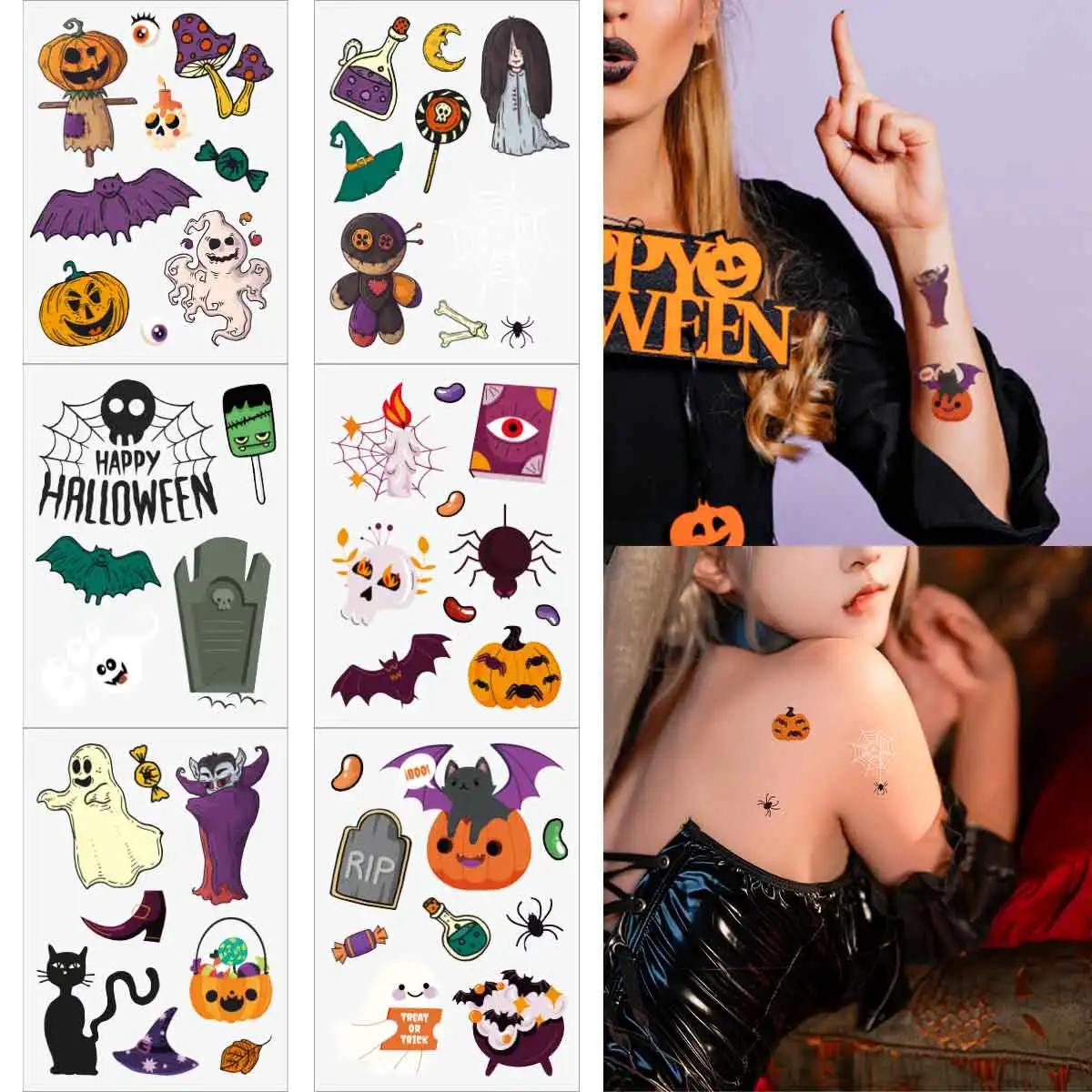 

6Pcs Halloween Tattoo Stickers for Girls Boys Temporary Fake Tattoos Paste on Face Arm Leg for Halloween Party Body Sticker