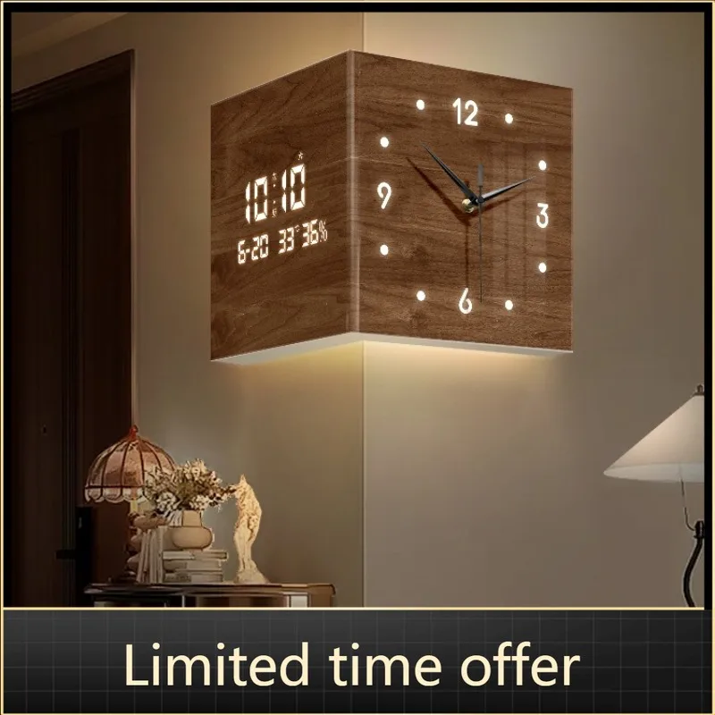 Reloj de esquina de salón de estilo medieval, calendario perpetuo, reloj de pared de doble cara con luz