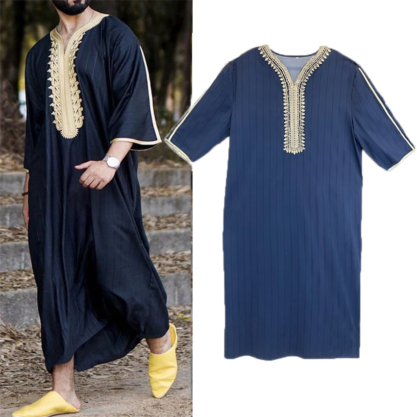 Abaya musulmana para hombre, bata con cuello en V, caftán marroquí, caftán turco, ropa islámica informal diaria, Jubba, Thobe, Qamis, Ramadán, Dubái