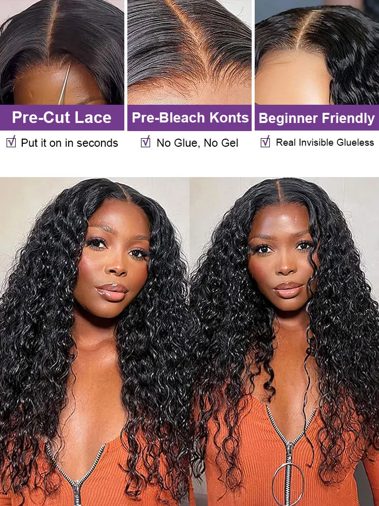 100% شعر بشري خام ارتداء والذهاب غلويليس الباروكات شعر الإنسان قبل قطعها قبل قطع الدانتيل الجبهة الباروكات للنساء موجة المياه شعر مستعار طويل مجعد #2