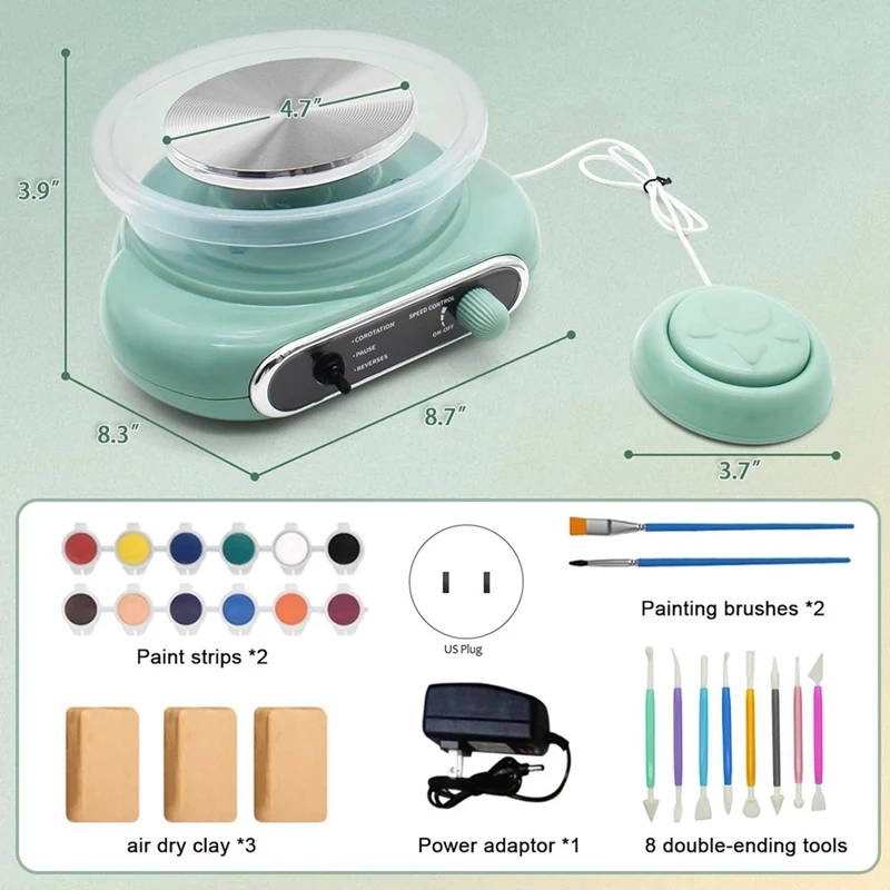 Imagem -06 - Mini Roda de Cerâmica para Adolescentes e Adultos Iniciantes Argila de Secagem ao ar Início Kit Artesanato Faça Você Mesmo Plug Eua Durável 4.7 Lbs