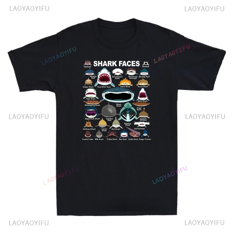 

Shark Faces Series Graphic Printed T-shirt Tops Harajuku Ukiyoe Man Women Clothing Breathable Streetwear