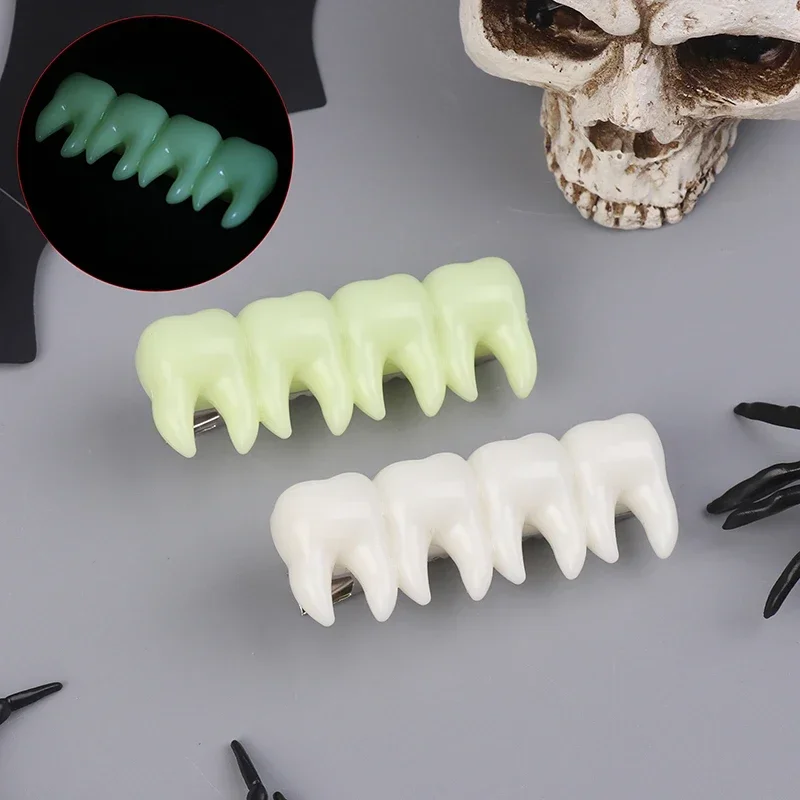 Noctilucence Halloween Hair Accessories Tooth Shaped Hair Clips Goth GothicFor Women Girls Teeth Bone Barrettes Halloween Gift