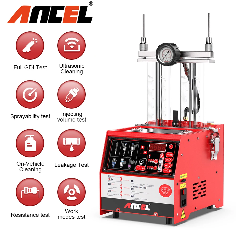 ANCEL AJ400 GDI Auto Fuel Injector Tester Cleaner Heating Cleaning Machine 4-Cylinders Car & Motorcycle Ultrasonic Cleaner Tools