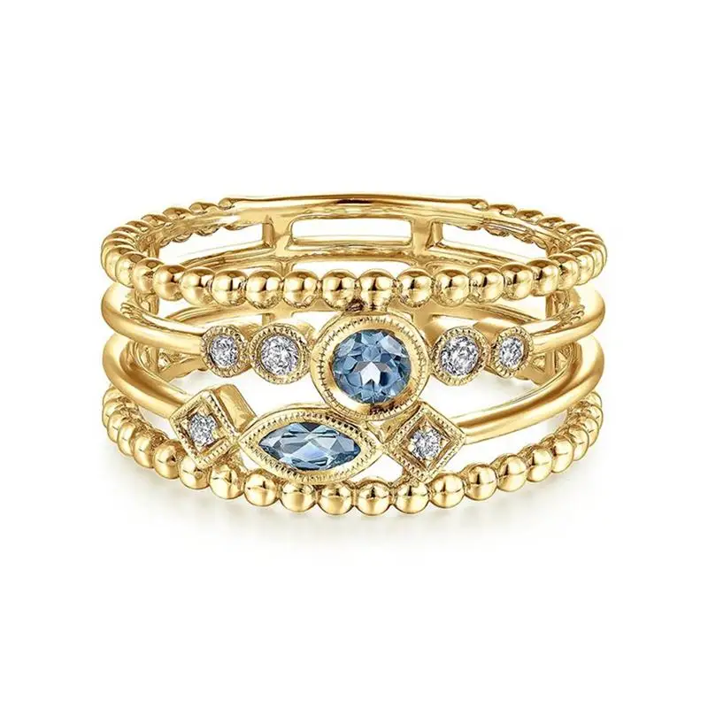 Huitan Mehrschichtiger Damenring, goldfarben, edel, mit glänzendem, geometrischem Zirkonia, Modeaccessoires, Modeschmuck, Geschenk