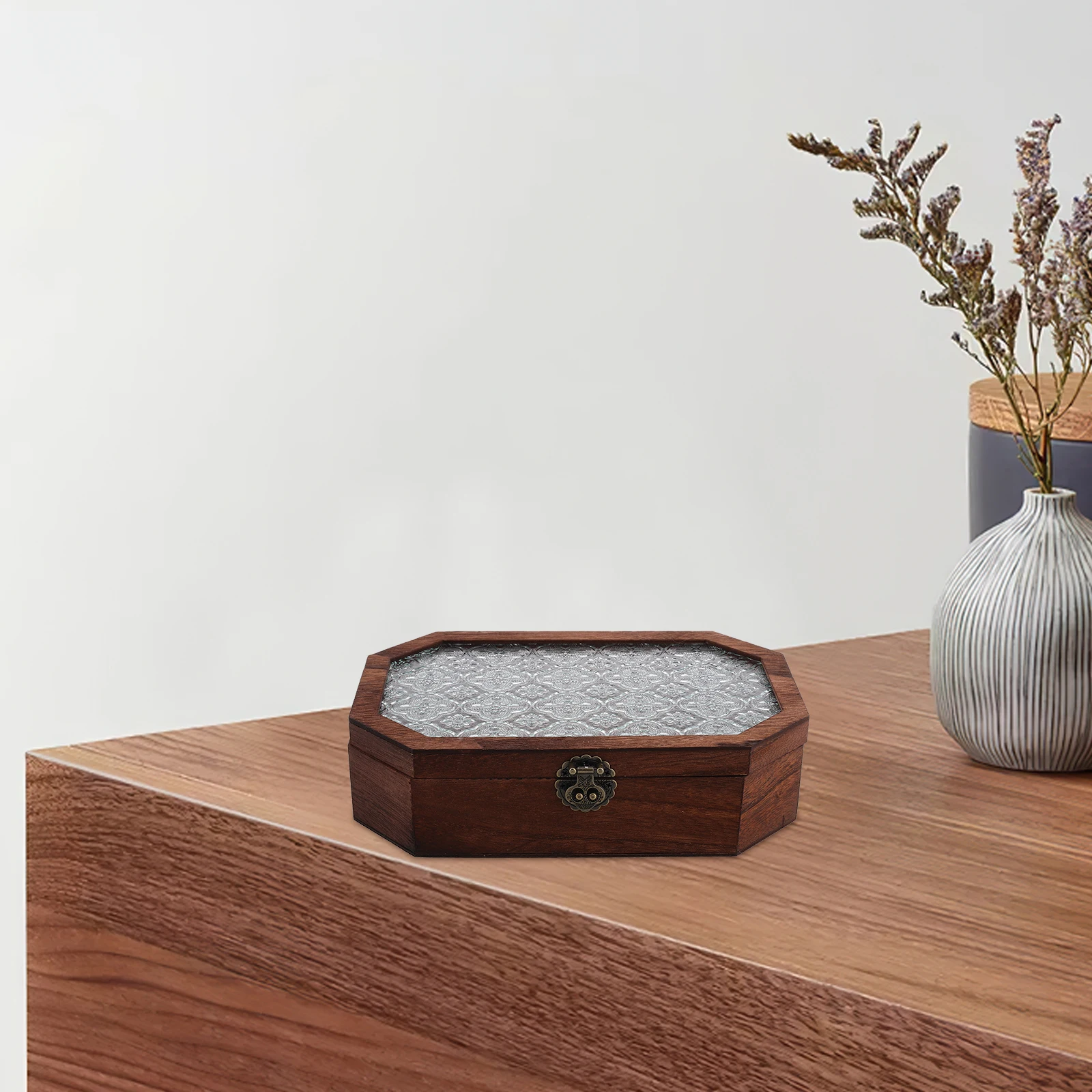 

Vintage Wooden Makeup Storage Organizer For Vanity Desk Small Decorative Keepsake Jewelry Box With Lid Space Saving Wood Display