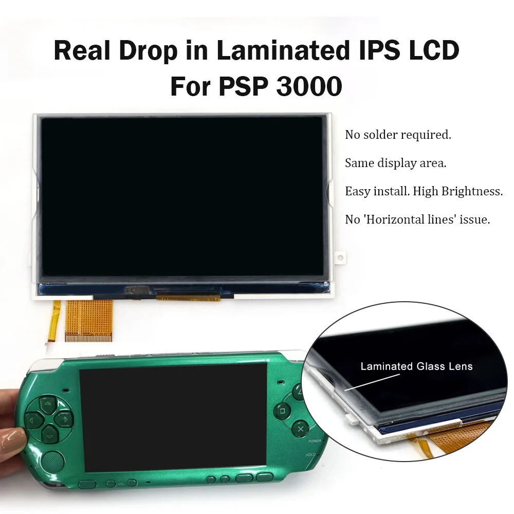 

Новый ламинированный IPS LCD-экран Hispeedido для PSP 3000. Не требует пайки. Дисплей с высокой яркостью. Для PSP 3000. Простая установка.