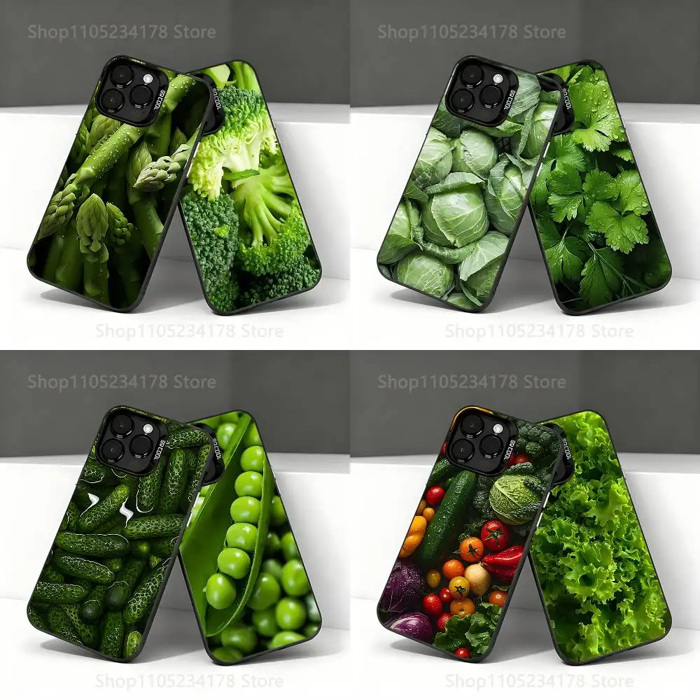 

Green Vegetables Ins Phone Case For iPhone 17,16,15,14,13,12,11,Pro,Max,Plus,E,Air,Mini Black IMD Cover