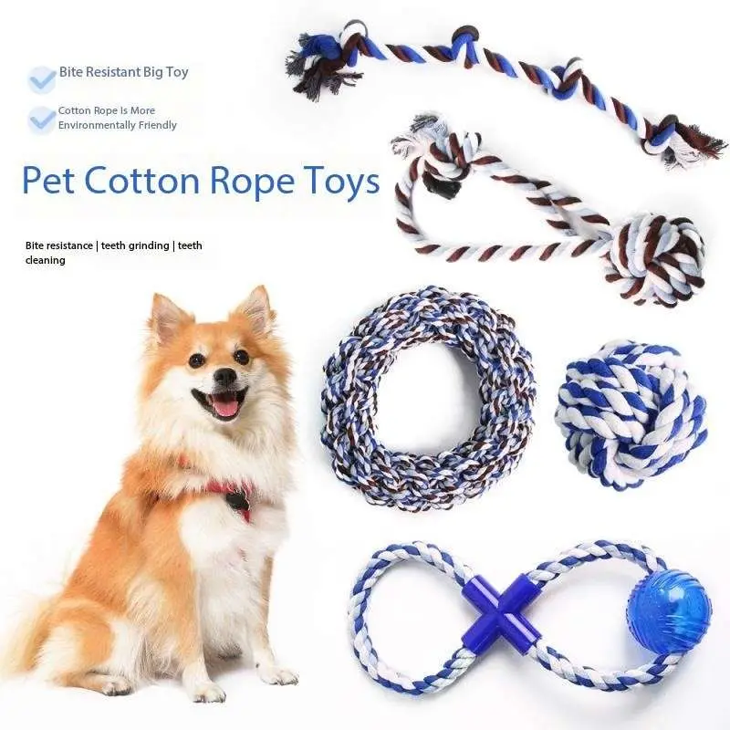 Manufacturer's New Dog Toy Set, Cotton Rope, Bite Resistant Cotton Rope Material, Interactive Grinding Teeth, Pet Dog Toy