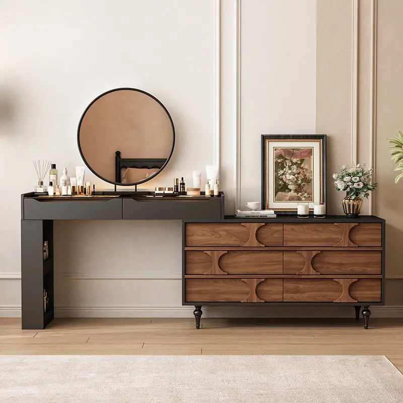 

large capacity makeup vanity multifunctional storage French vintage dressing table black retro cômodas para quarto furniture