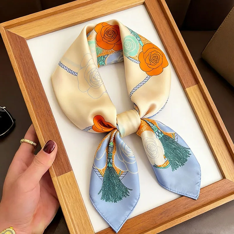 Pañuelo de Seda Cuadrado para Mujer, Hiyab, Banda para el Cabello, Pañuelo de Lujo, Chal de Satén, Cinta para la Cabeza, Pañuelo de Moda