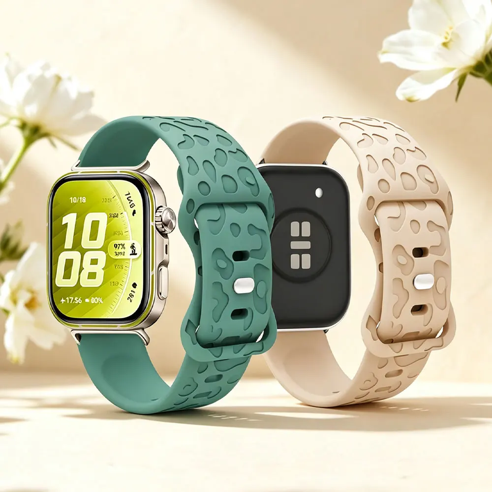 Leopard Engraved Silicone Strap for Huawei Watch Fit 5 Pro 4 Pro 3 Pro Comfortable Bracelet Wristband for Huawei Watch Fit 3/4/5