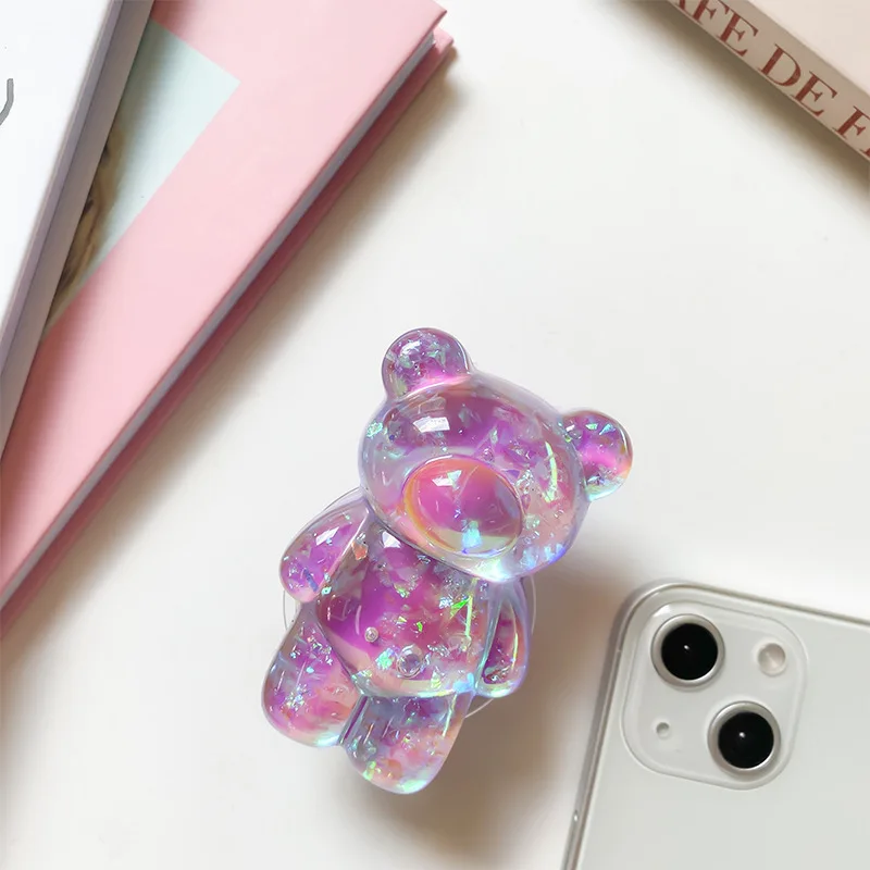 Korea Glitter Bär Griptok Grip Tok Handyhalterung mit Taschenständer, niedlicher Cartoon-Handyhalter, universeller, süßer Fingerringhalter – Detail 8