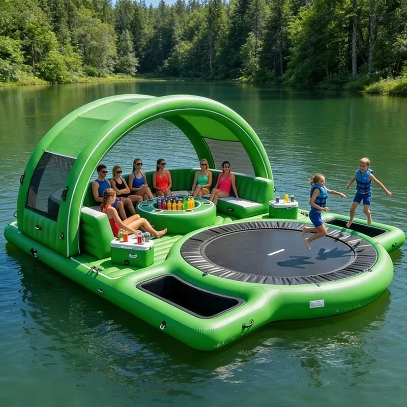 uo-Factory Stock Wholesale 6-8 Person 540kg Load PVC Material Outdoor Use Inflatable Water Floating Boat Island with Tent%