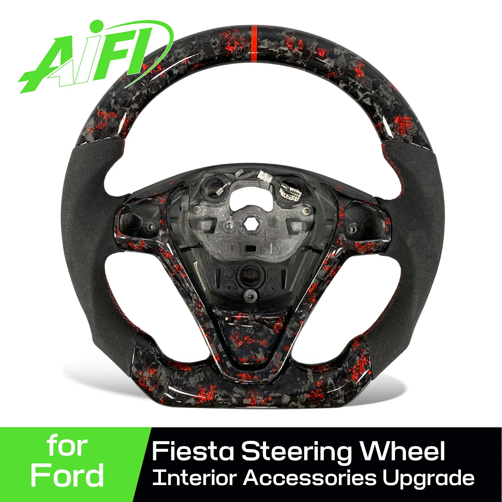 Custom Red Forged Carbon Fiber Steering Wheel for Ford Fiesta 2009-2017 Focus RS MK7 Figo Ka Ecosport B-MAX ST Tourneo Transit