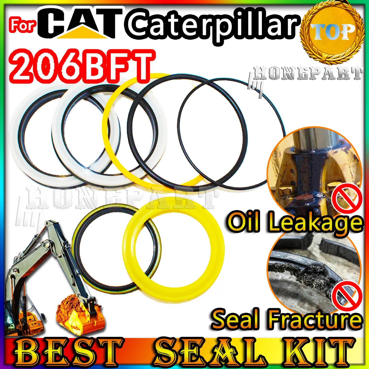 For Caterpillar 206BFT Oil Seal Repair Kit CAT Boom Arm Bucket Excavator Hydraulic Cylinder Pack Heavy Master Excavating Rebuild