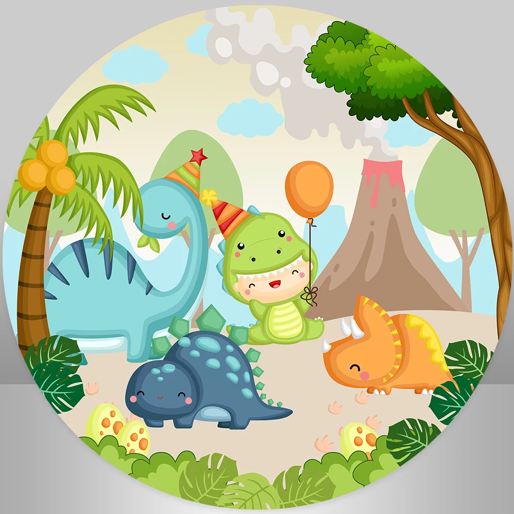 Baby Dinosaur Round Circle Backdrop for Boy Baby Shower Party Decoration Photography Background Jungle Party Banner