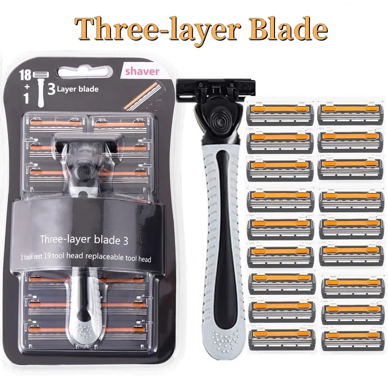 Men's manual razor three-layer blade manual razor stainless steel replacement knife head